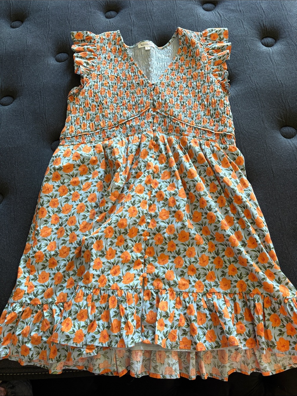 orange flower cotton dress with pockets